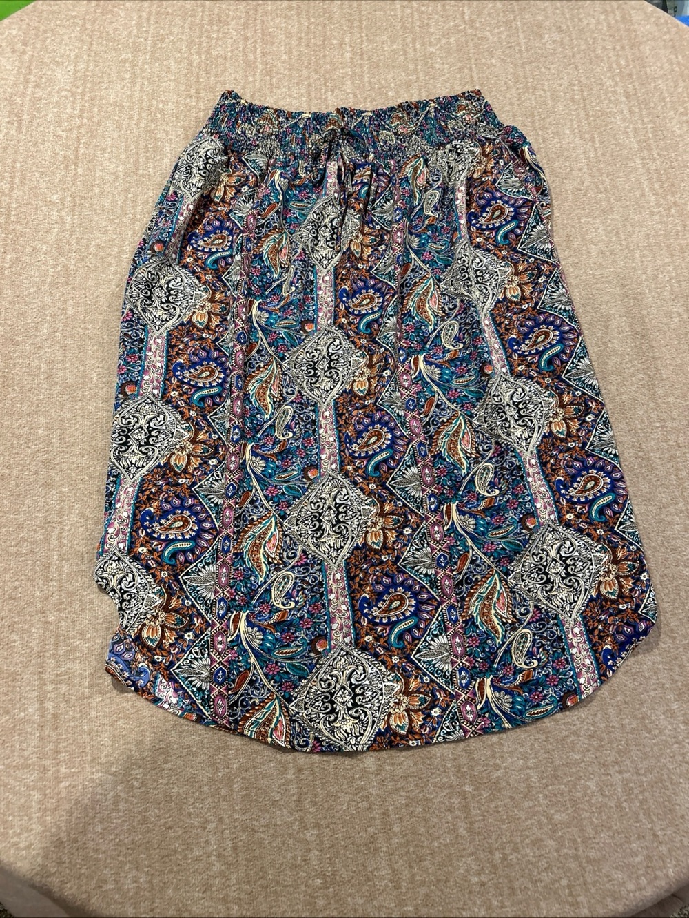 BloomChic Paisley High-Low Skirt - Blue, Teal, Brown, White
